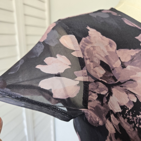 Rachel Zoe Black Lavender Floral‎ Mesh Midi Dress Size M Sheer Romantic Chic Y2K - Picture 3 of 10